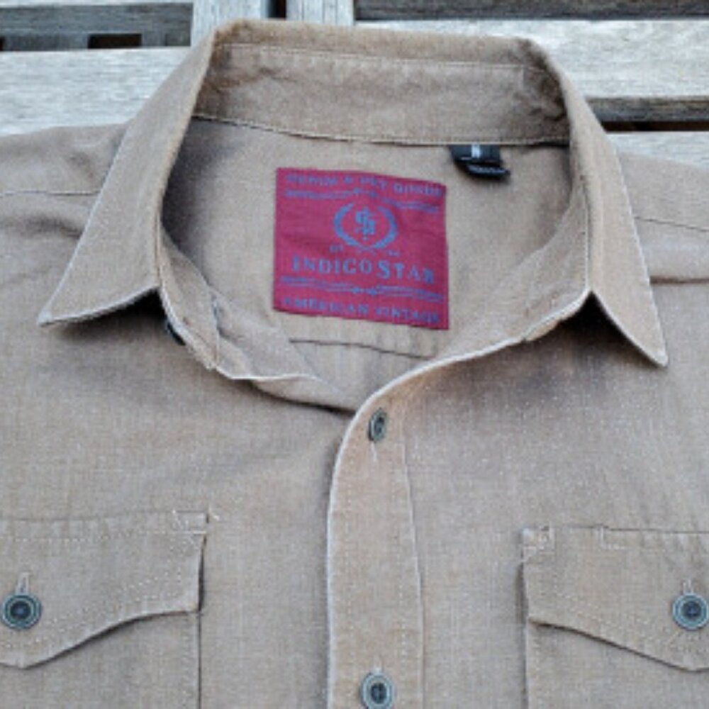 Indigo Star button down long sleeve dress shirt military olive green small